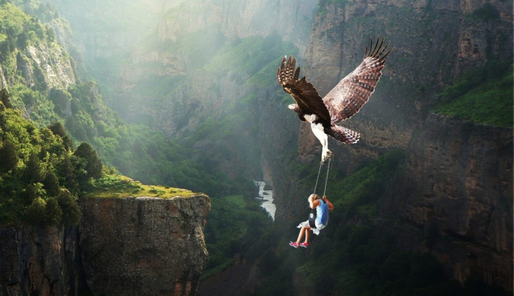 Carried by an eagle